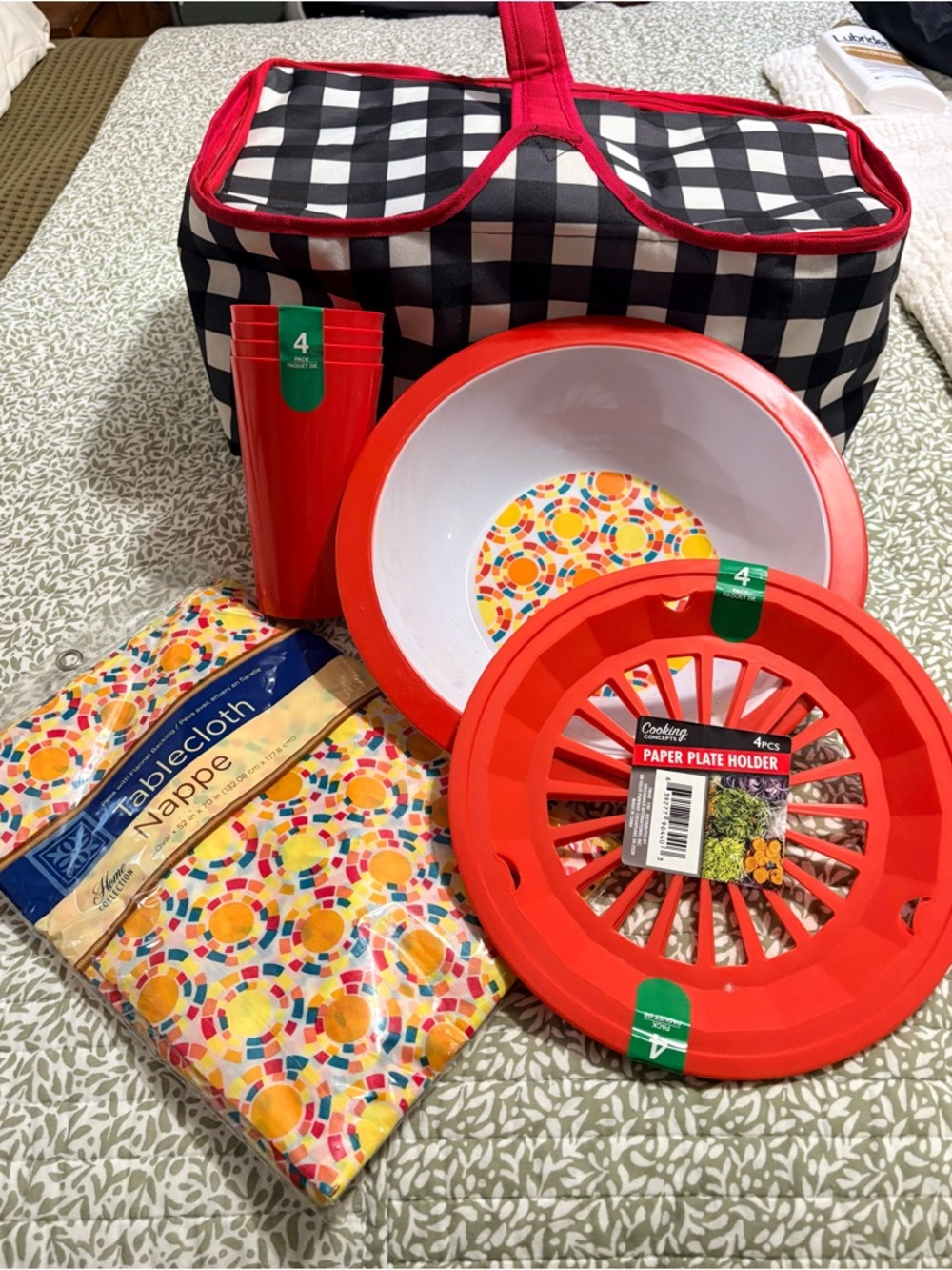 Picnic Bundle Cooler Tote Cups Bowl Tablecloth Plate Holders